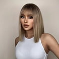 thumbnail image 2 of BERON Ombre Brown Short Straight Bob Wig With Bangs for Women Heat Resistant Synthetic Hair Wigs for Daily Use, 2 of 4