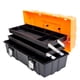 thumbnail image 1 of Caja de herramientas de plástico de 17 pulgadas: organizador de caja de herramientas portátil de almacenamiento multifunción de 3 niveles, negro/naranja, 1 of 7