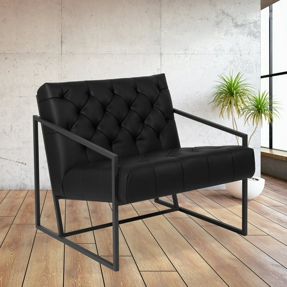 BizChair Black LeatherSoft Tufted Lounge Chair