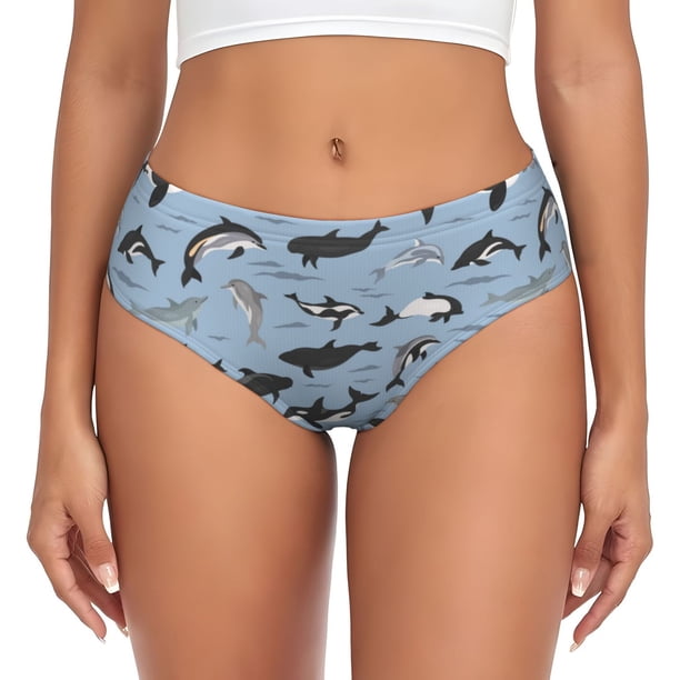 Fotbe Dolphins Calzones Estampados para Mujer – Ropa Interior de Algodón, Cómoda, Suave y Elástica-Large