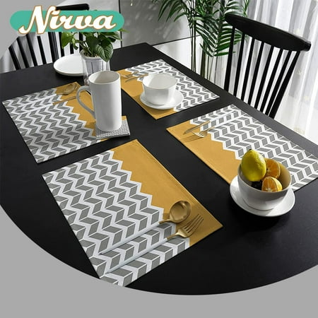 

Set of 4 Placemats Grey and White Geometric Herringbone Print Orange Background Heat Resistant Place Mat for Dining Table Washable Non-Slip Table Mats Kitchen Home Decor