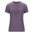 thumbnail image 4 of DailkTrvid Women's Crew Neck Pullover Casual Tops Slim Fit T-Shirt Stretchy Form Soft Lightweight Summer Blouses Short Sleeve Basic Tee Fitting Knit Shirts for Daily, 4 of 6