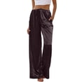 thumbnail image 2 of Womens Silk Satin Pajama Pants Soft Comfy Loose Pj Pants Drawstring Elastic Waist Wide Leg Lounge Bottom with Pockets Brown XS, 2 of 5