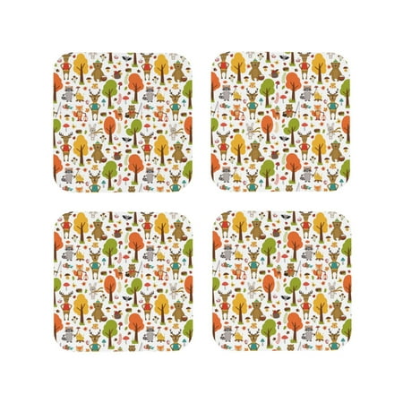 

Drink Coasters Set of 4 Animals forest Leather Coasters for Coffee Table Protector Heat Resistant Cute Coasters for Home Decor Housewarming Gifts Bar Kitchen 4 Inch Square