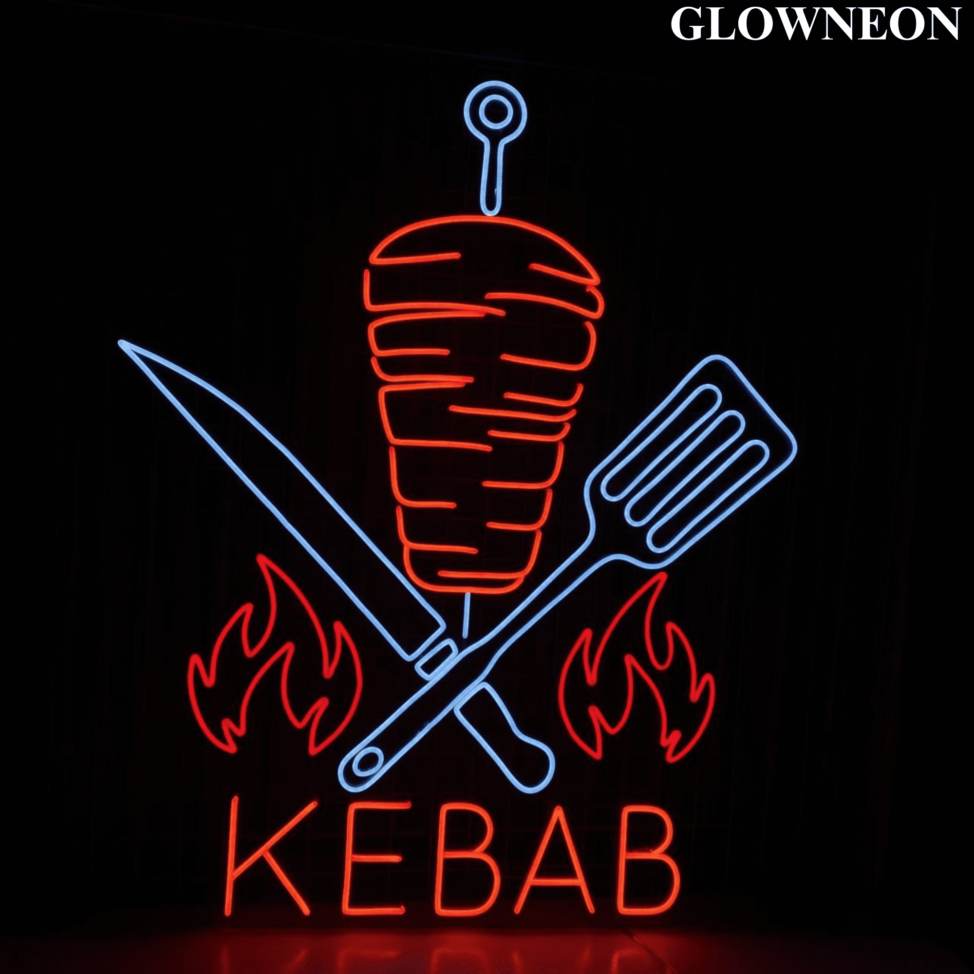 Glowneon Kebab Led Sign, Open Doner Kebab Restaurant Wall Neon Decor