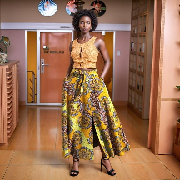 XIAOHUAGUA African Women Skirt with pocket and belt Elastic waist