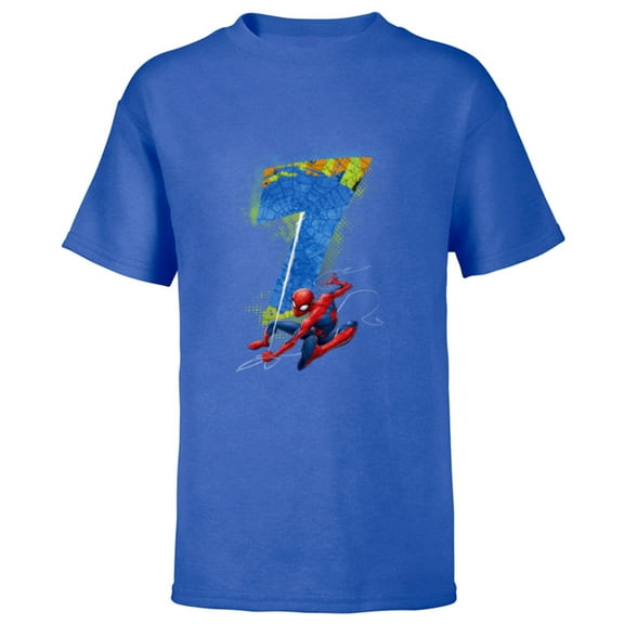 Marvel Super Heroes Spider-Man 7 Year Old Seventh Birthday - Short Sleeve T-Shirt for Kids - Customized-Royal