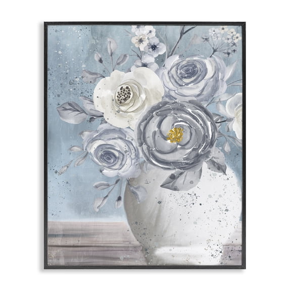 Stupell Industries Farmhouse Speckled Flower Arrangement Vase Varied Full Blooms Black Framed Giclee Art, 24 x 30, by Kim Allen
