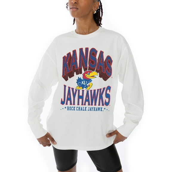 Women's Gameday Couture White Kansas Jayhawks Midweight Oversized Long Sleeve T-Shirt