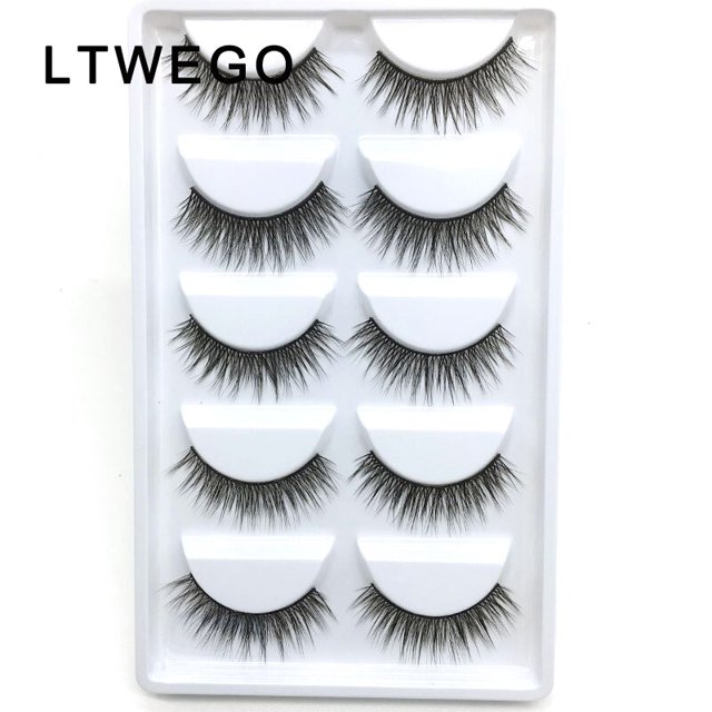 LTWEGO 5 pares de pestañas de visón de imitación esponjosas extensión de pestañas postizas largas naturales volumen hecho a mano pestañas 3d maquillaje faux cils cilios Tan Jianjun unisex