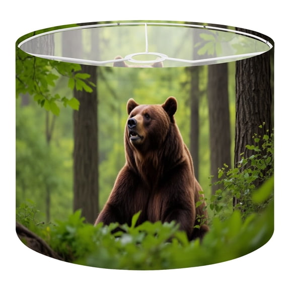 Linen Drum Lampshades Brown Bear Sitting Green Forest Clearing Majestic Wildlife Nature 13"x13"x10" Light Shade for Table Lamps Floor Lamp Shades Lampshade Replacement Assembly Required