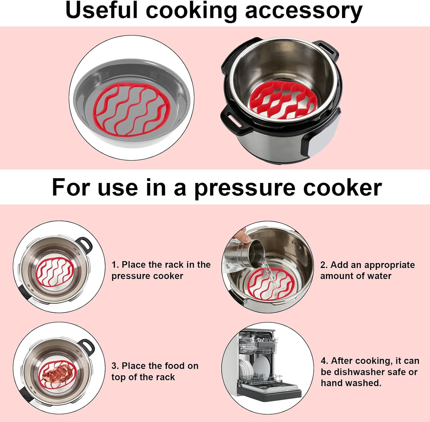 ABCISI 2pcs Silicone Cooker Racks, Oval Silicone Steamer Roasting Cooking Slow Steam Pan Roaster Racks Insert Multi-Use Kitchen Accessories Compatible with Instant Pot 5,6,8 Qt & Most Cookers (Red)
