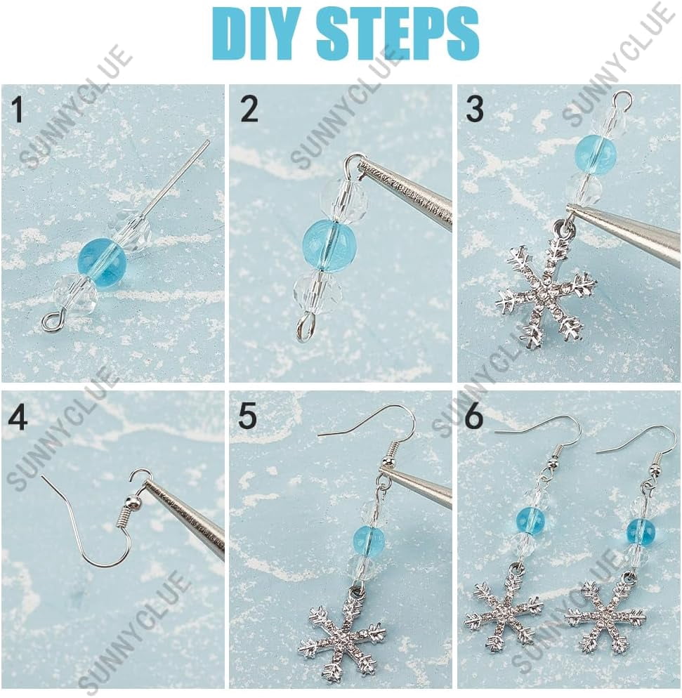 1 Box DIY 10 Pairs Rhinestone Snowflake Charms Christmas Earrings Making Kit Winter Charm Linking Rings Bowknot Connector Charms Faceted Glass Crystal Beads for Jewelry Making Kits Adult