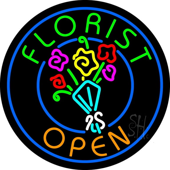 Florist Open LED Neon Sign 18 x 18 - inches, Black Square Cut Acrylic Backing, with Dimmer - Bright and Premium built indoor LED Neon Sign for Defence Force.