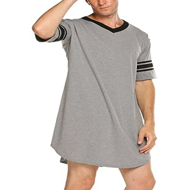 Chemise de Nuit Oversize pour Homme à Col en V, Vêtement de Nuit Confortable à Manches Courtes, Pyjama