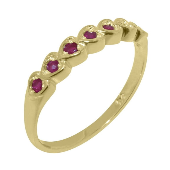 LBG British Made 9k Yellow Gold Natural Ruby Womens Eternity Ring - 33 size options - Size 10