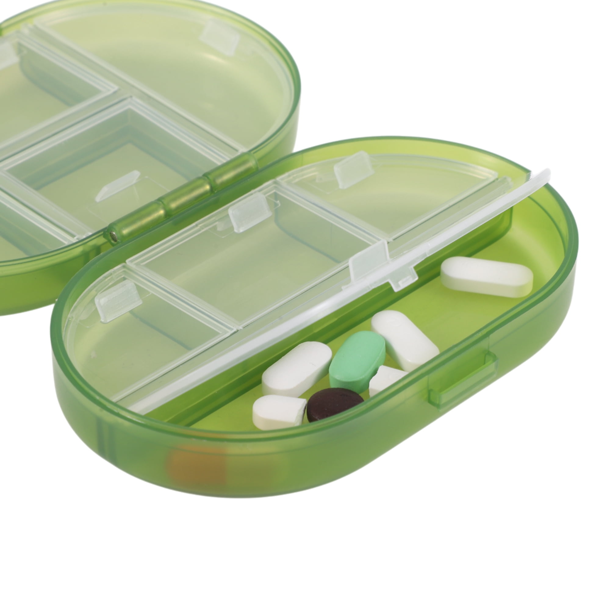 Unique Bargains Lightweight 8 Grids Flip Up Double Layer Pill Case Clear Green