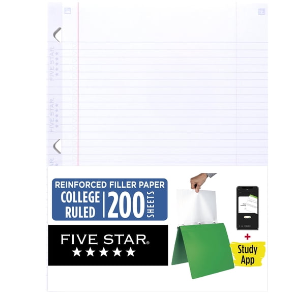 Papel suelto Five Star rayado universitario, 200 hojas, 22 x 28 cm