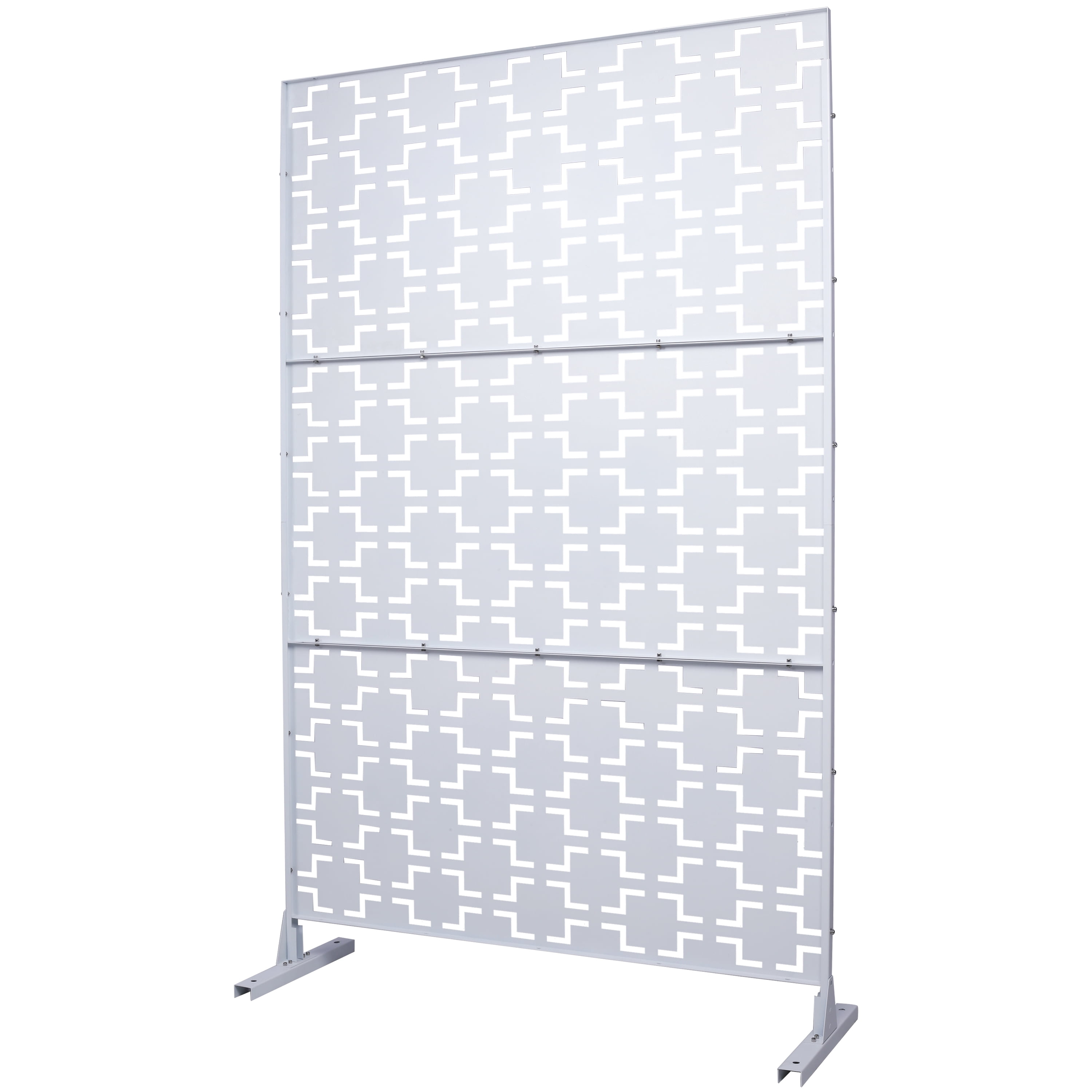 Outdoor Decor Privacy Screen, 76"Hx48"W Freestanding Metal Room Divider for Deck Balcony, Black