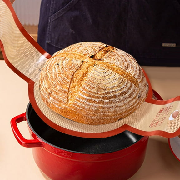 Bread Sling,Silicone Baking Mat,Silicone Bread Sling,Dutch Oven Non-Stick Easy Clean Reusable Bread Baking Mat,Long Handles Dough Mat,Silicone Bread Sling(Red 22*8in)