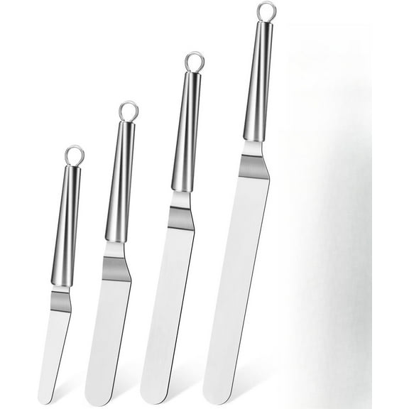 Offset Icing Spatula, Cake Angled Spatula Set with 4, 6, 8 & 10 Inch Blades, Stainless Steel Handle Suitable for Home, Kitchen or Bakery