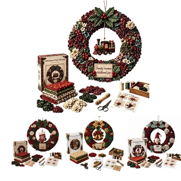 Christmas Fabric Wreath DIY Kit, Fabric Patchwork Wreath Making Set, Holiday Front Door Wall Hanging Decor for Xmas Home Decor
