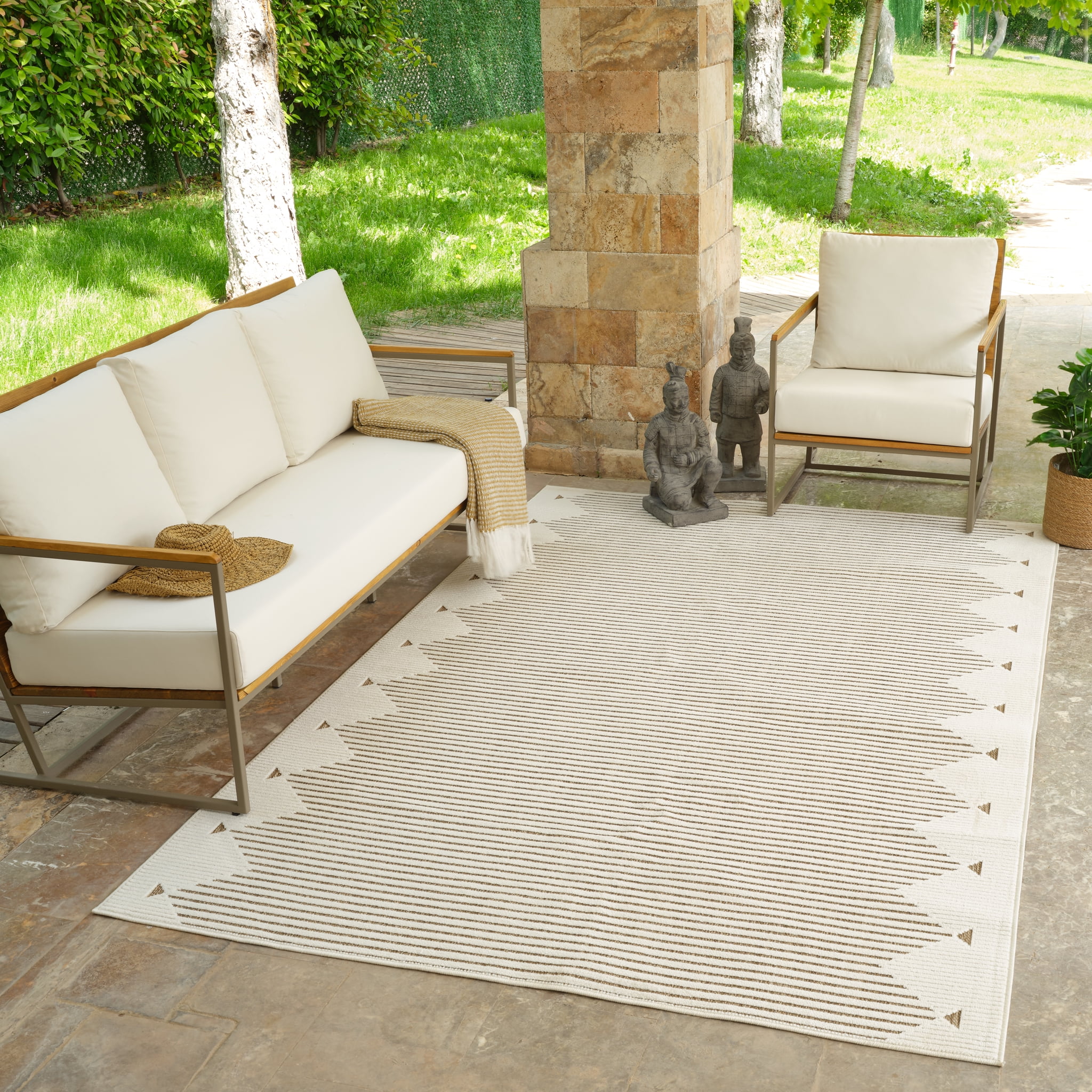 Tapis d'interieur/exterieur abstrait Rug Branch Maise, beige marron, moderne - Entree, couloir, salle de bain et cuisine