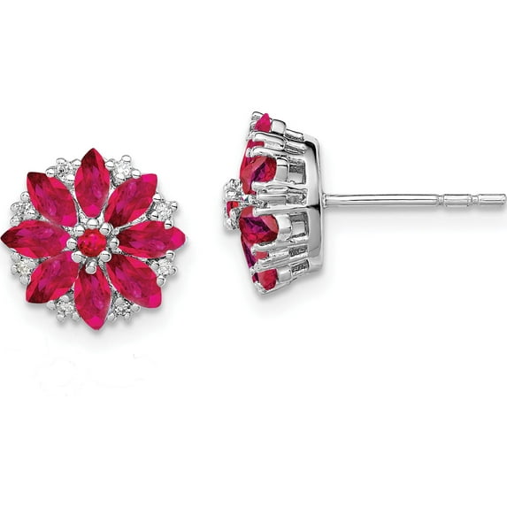 Sterling Silver Rhodium-Plated Diamond & Ruby Earrings (10 X 10) Made In India qe9988r