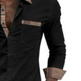 thumbnail image 5 of Handshe Men's Long Sleeve Collared Shirt with Solid Color Patchwork Plaid Print and Button Pockets for Office and Daily Wear, 5 of 5
