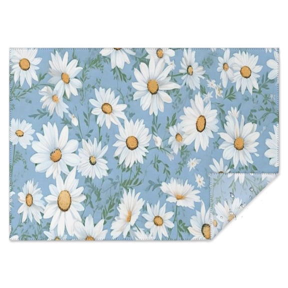 Lightblue Daisy Flower Green Leaves Pattern Rectangle Tablecloth 60"x84",Waterproof Polyester Rectangle Table Cloth, Wipeable Spillproof Polyester Tablecloth for Dining, Camping, Indoor and Outdoor