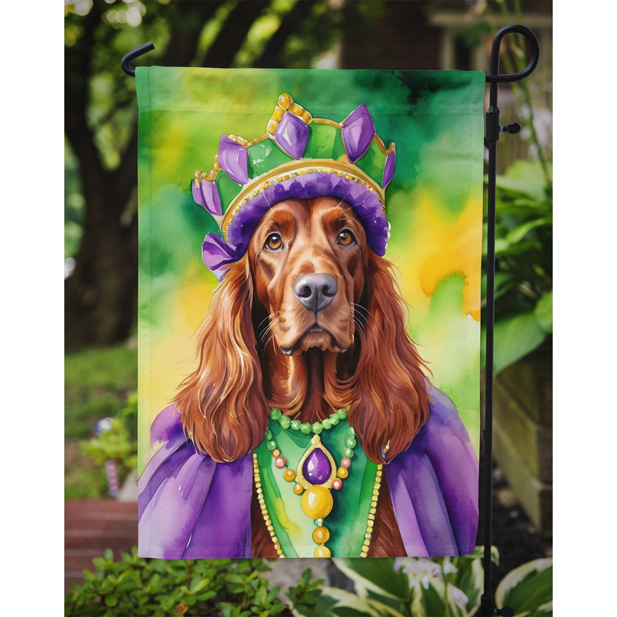 Irish Setter King of Mardi Gras Garden Flag
