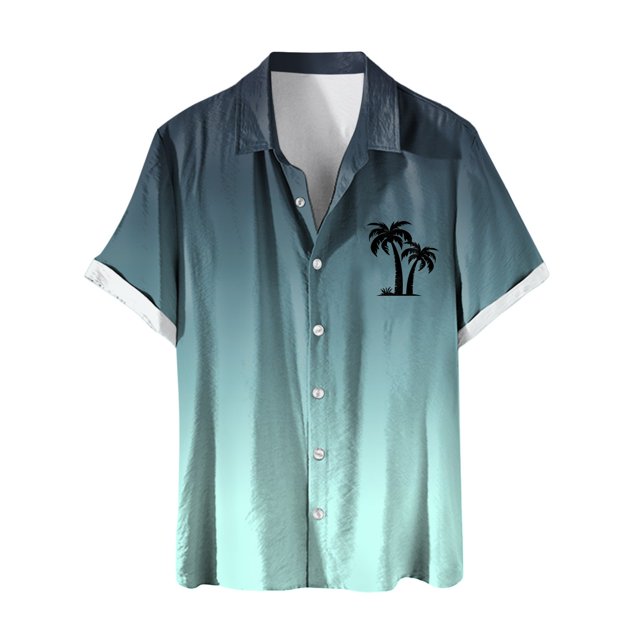 Wyzesi Red Shirt Men Short Sleeve Men Short Sleeved Fashionable Color Gradient Printed Coconut Tree Pattern Men Seaside Beach Shirt Striped Shirt Dress Men Button Down