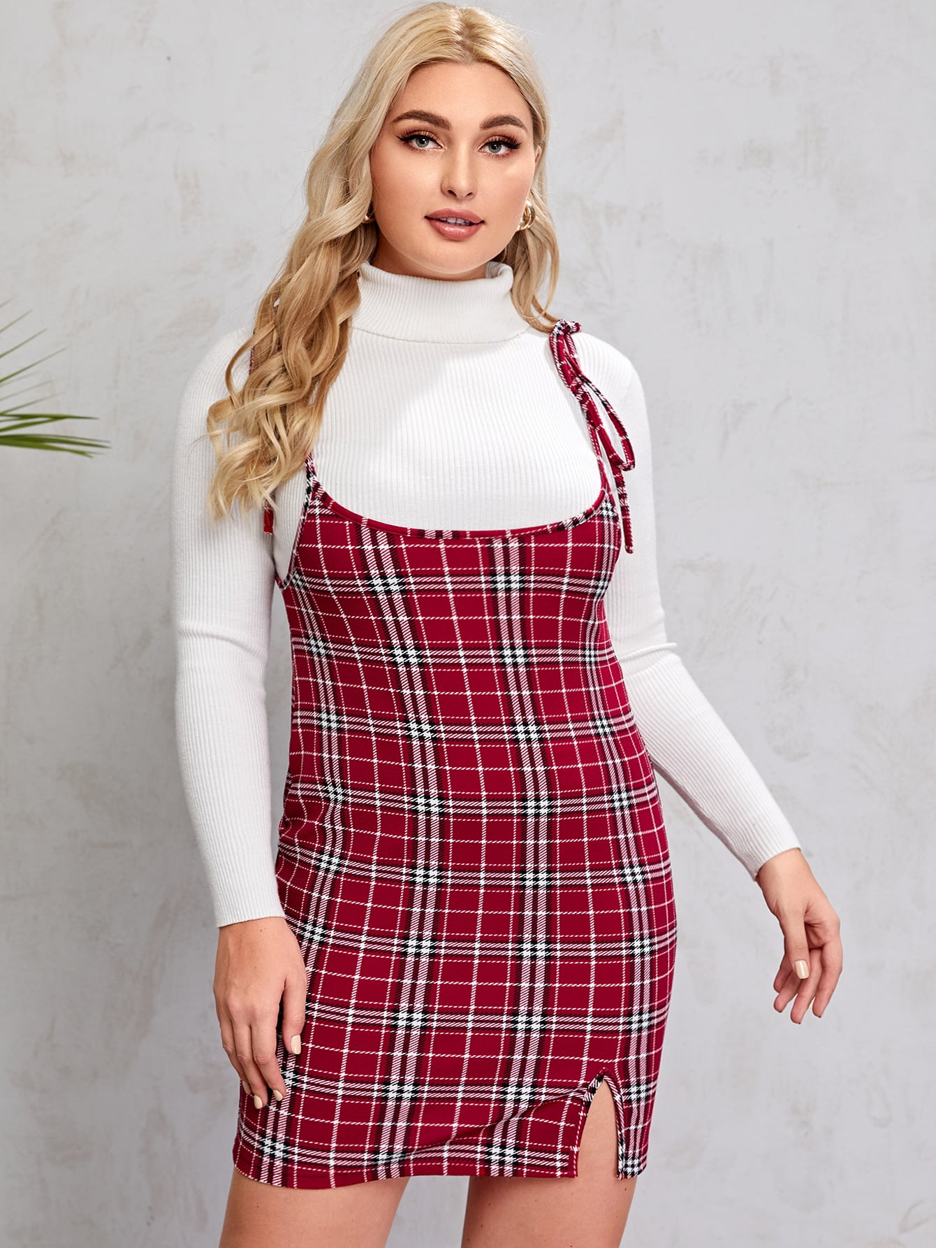 plus size plaid overall dress