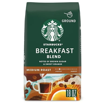 1x Starbucks Ground Coffee, Medium Roast Coffee, Breakfast Blend, 100% Arabica, 1 bag (18 oz)
