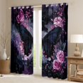 thumbnail image 2 of Homewish Mystic Black Butterfly Black Out Curtains, Romantic Purple Rose Flower Curtains Pack of 2 (42x63 Each), Valentines Day Bedroom Curtains, Blackout Curtains Room Decor, 2 of 6