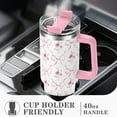 thumbnail image 5 of Pink Bow Tumbler with Handle Straw and Lid 40oz Pink Ribbon Bow Stainless Steel Cup Travel Coffee Tumbler Cup for Home Office Holiday Birthday, 5 of 8