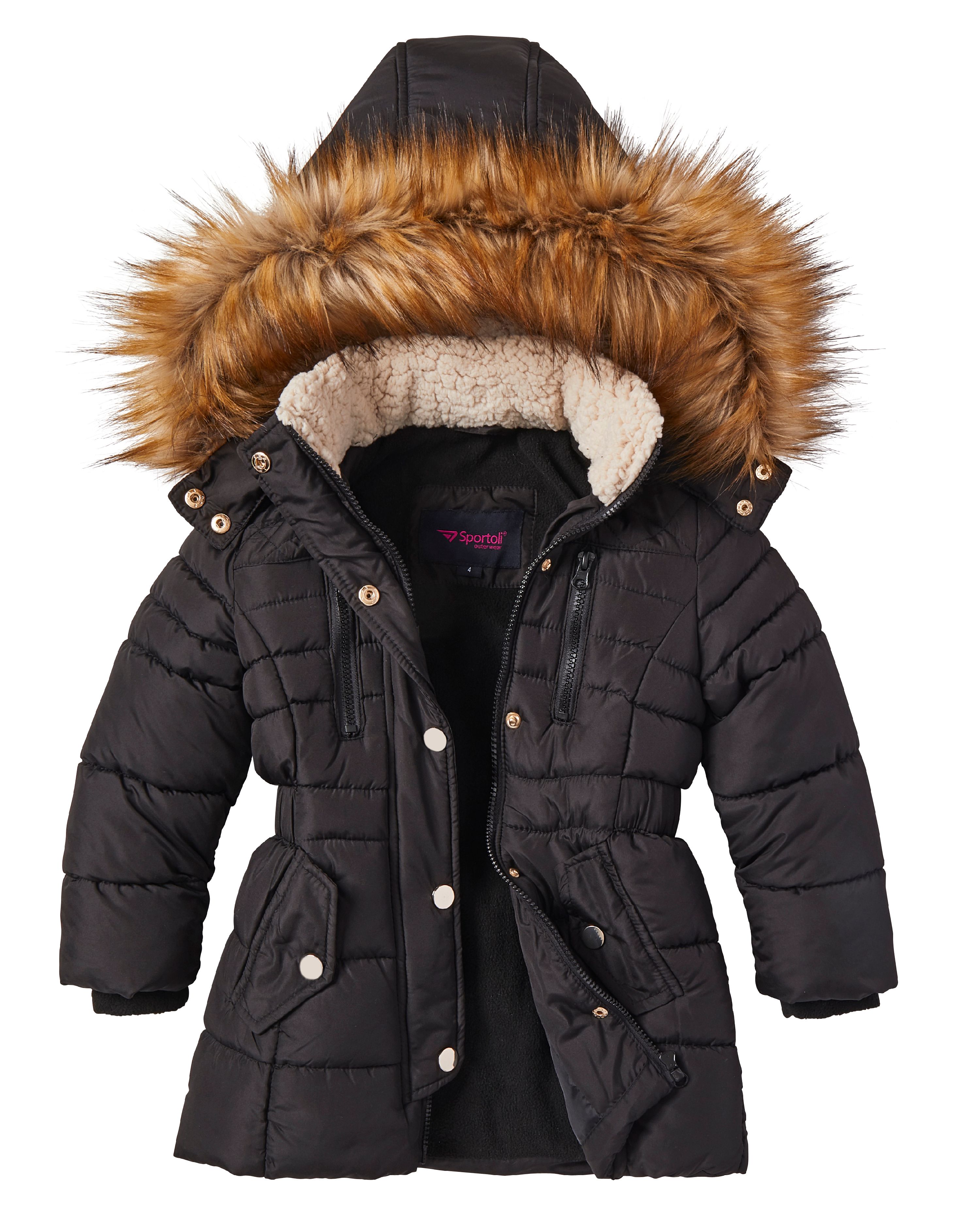 Good Lad Infant Girls Creme Hooded Fleece Coat with Fur Trim on Collar and Hood