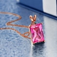 thumbnail image 2 of 18K Rose Gold Plated Silver Pink Created Sapphire and Blue Diamond Pendant Necklace for Women (10.02 Cttw, Gemstone September Birthstone, Emerald Cut 14X10MM, with 18 inch Silver Chain), 2 of 4
