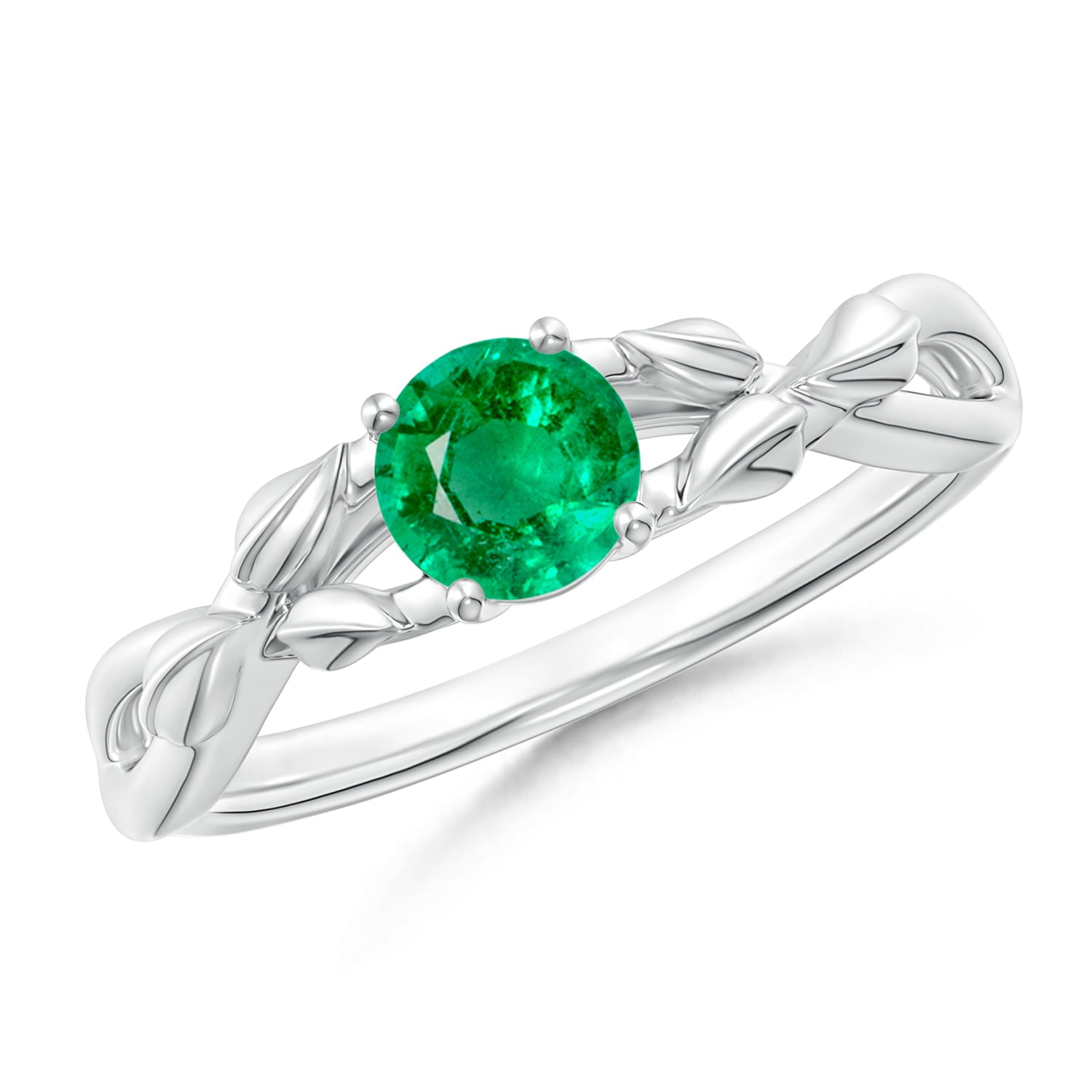May Birthstone Ring - Nature Inspired Emerald Crossover Ring with Leaf ...