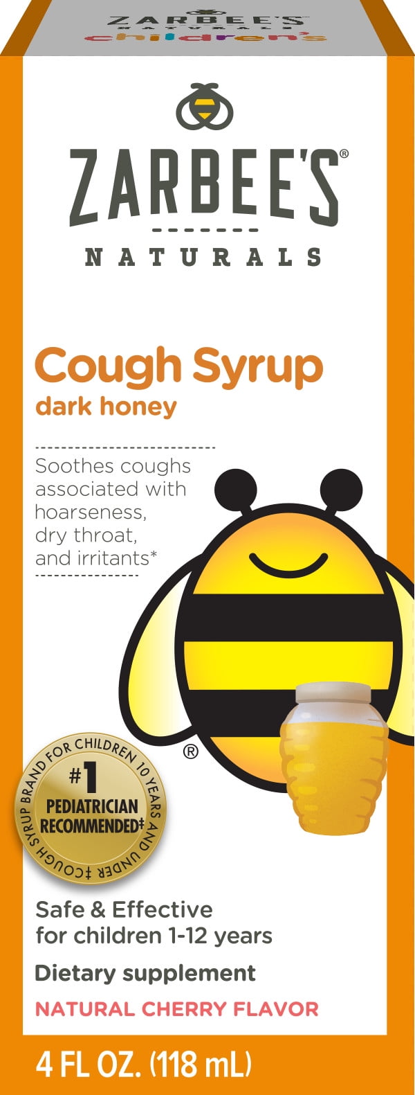 Zarbee's Naturals Children's Cough Syrup with Dark Honey, Cherry, 4 fl oz