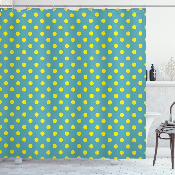 Ambesonne Yellow and Blue Shower Curtain, Nostalgic Dots, 69"Wx70"L, Teal Yellow