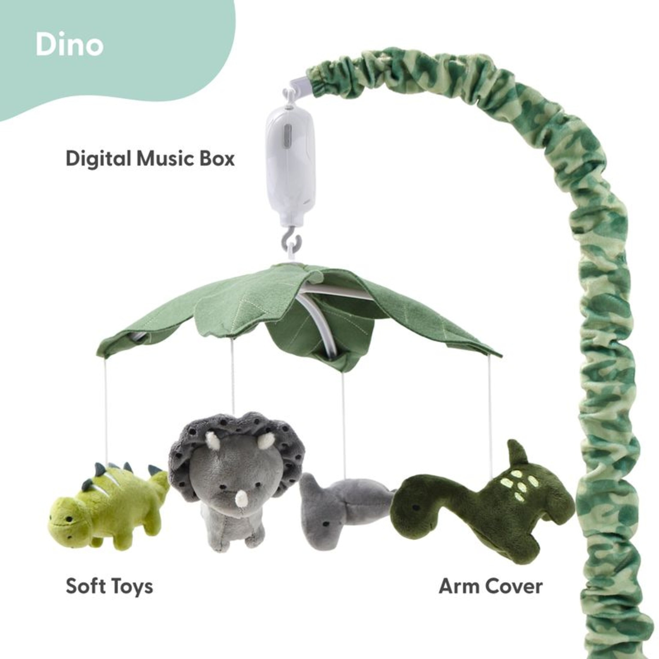 The Peanutshell Baby Crib Mobile for Boys or Girls, Dinosaur, Musical