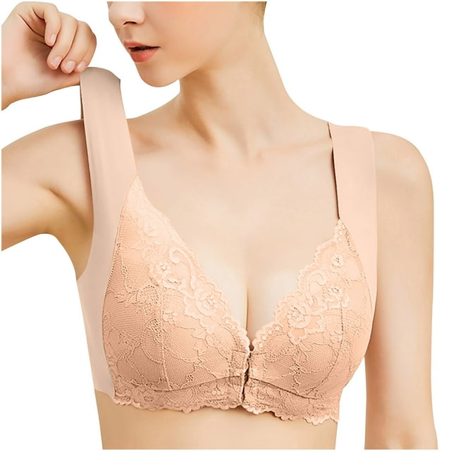 Plebaso Front Closure Bras for Women Floral Lace No Underwire Everyday Bras Womens Smooth Back Bralettes