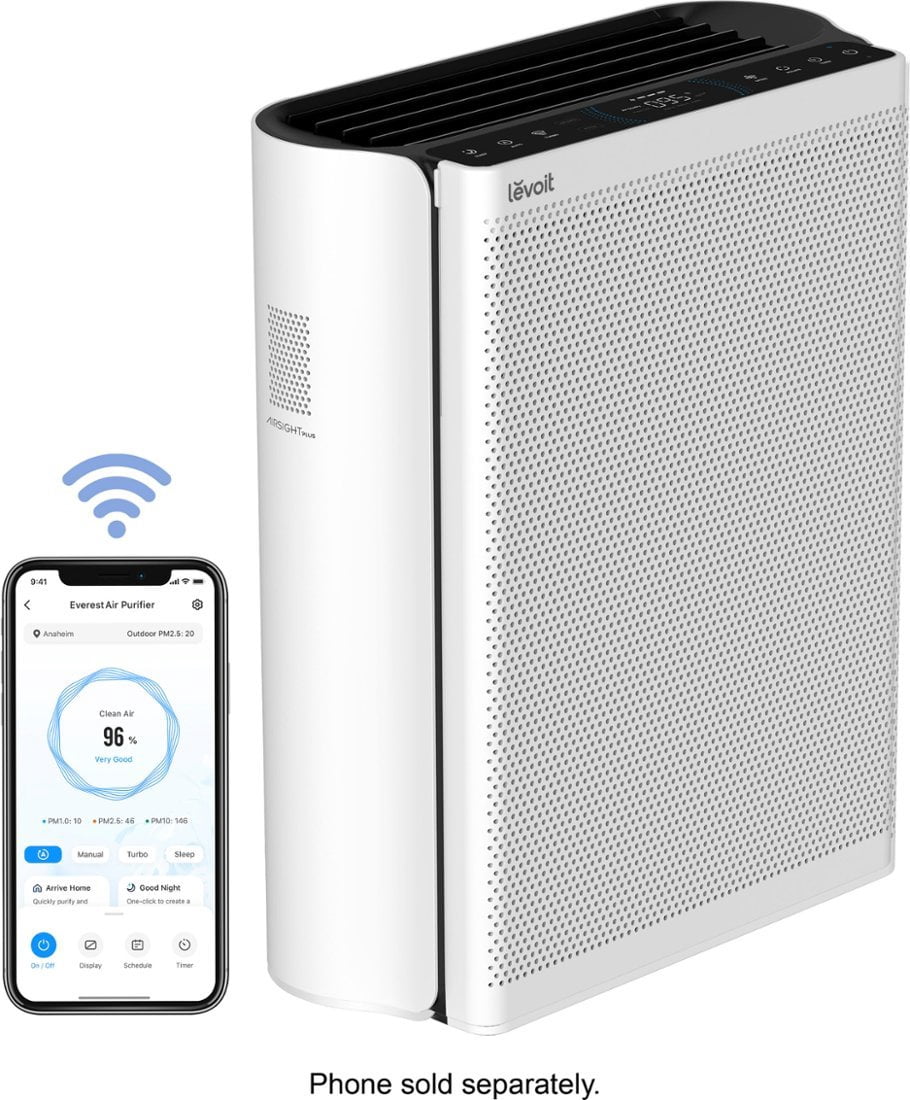 Levoit Air Purifier for Extra-Large Rooms (1395 Sq. Ft), Smart Air Cleaner with PM1/PM2.5/PM10 Monitor, EverestAir™, White / Black