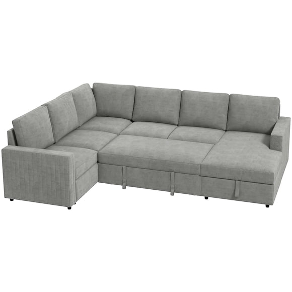 HOMCOM U-Shaped Sofa Bed, Pull Out Sleeper Couch with Chaise Storage