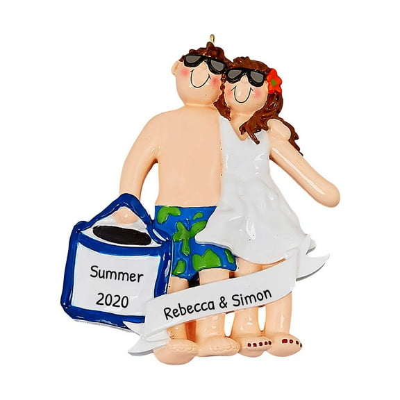 Personalized Vacation Couple Ornaments 2024 - Beach Couple Ornaments Our First Christmas Together