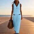 thumbnail image 4 of Kezqiaxn Womens Summer Outfits Sleeveless V-Neck Tops and Wide Leg Pants with Pockets Loungewear Set 2 Piece Sets for Women, 4 of 6