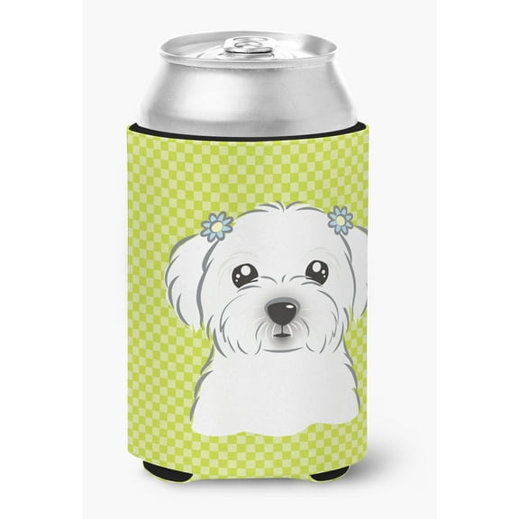 Checkerboard Lime Green Maltese Can or Bottle Hugger