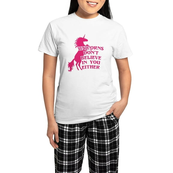 CafePress - Unicorns Don't Believe In Y Women's Light Pajamas - Women's Short Sleeve Print T-Shirt and Pants Light Cotton Pajama Set