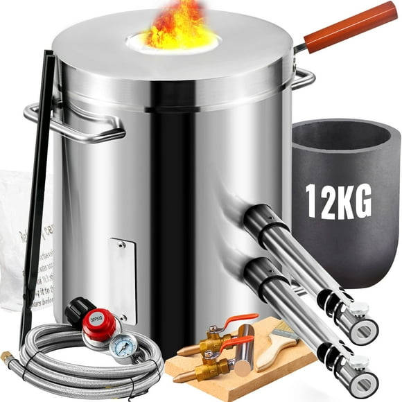Propane Smelting Furnace Kit with Double Burners 2700℉ Melting, 12 kg